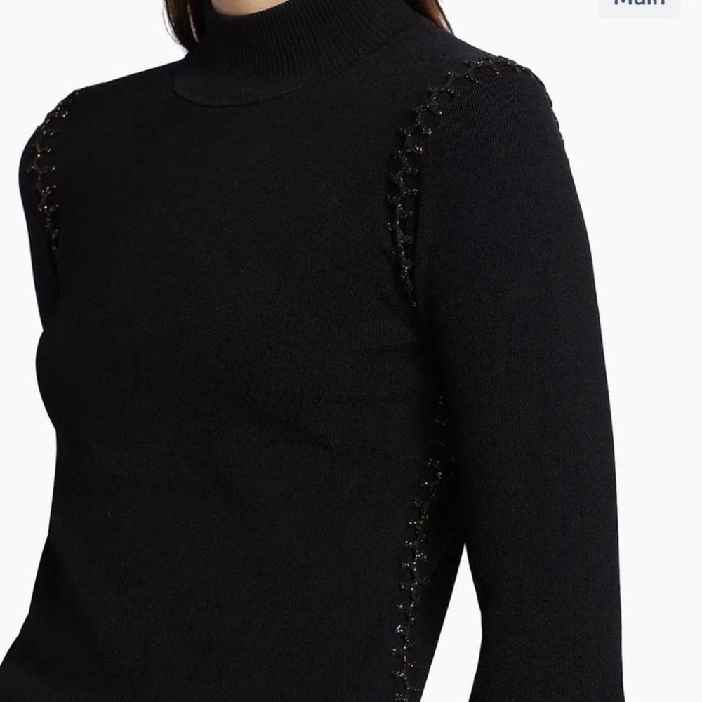 NWT Elie Tahari Whipstitch Black Turtleneck / Size Small / MSRP‎ $245